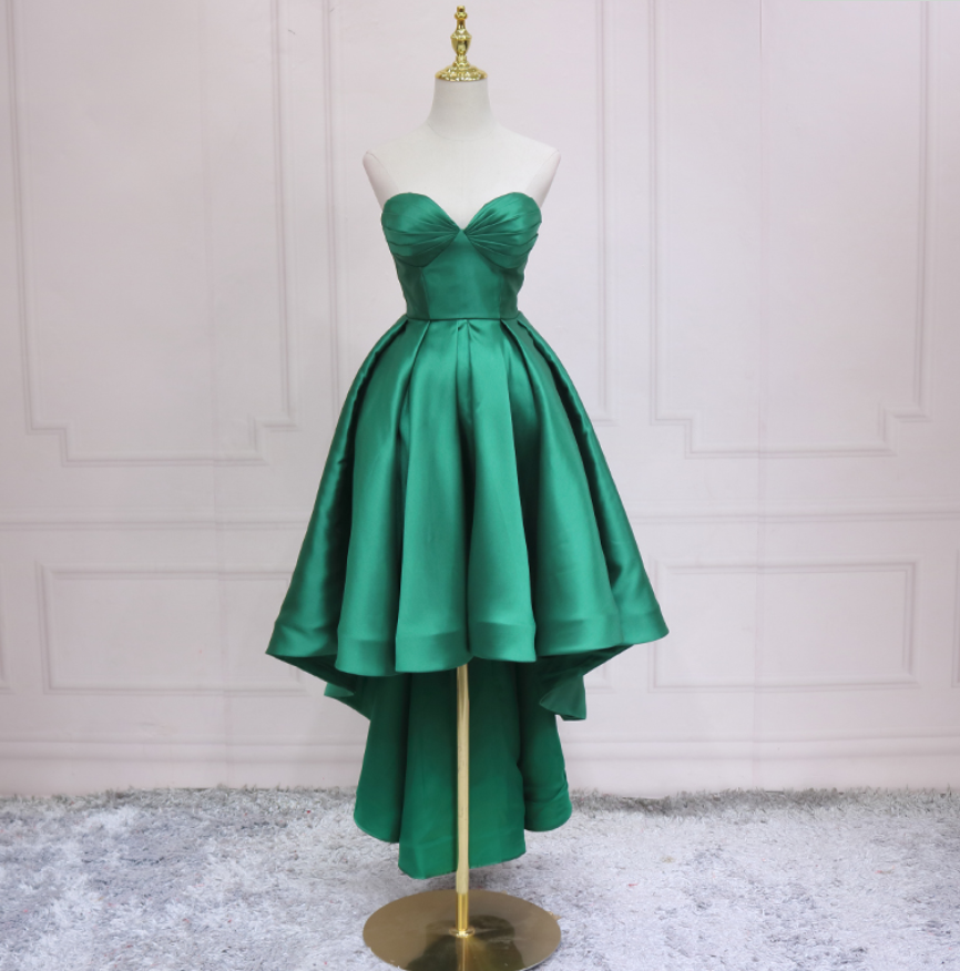 Green Chic High Low Sweetheart Satin Party Dress, Green Prom Dress Homecoming Dress