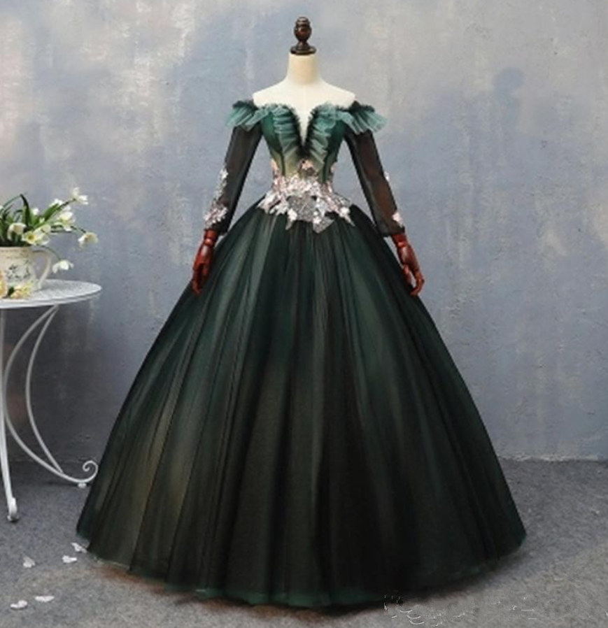 Sexy Bateau Long Sleeve Appliques Ball Gown Quinceanera Dresses Tulle Lace-up Sweet 16 Dresses Debutante 15 Year Party Dress