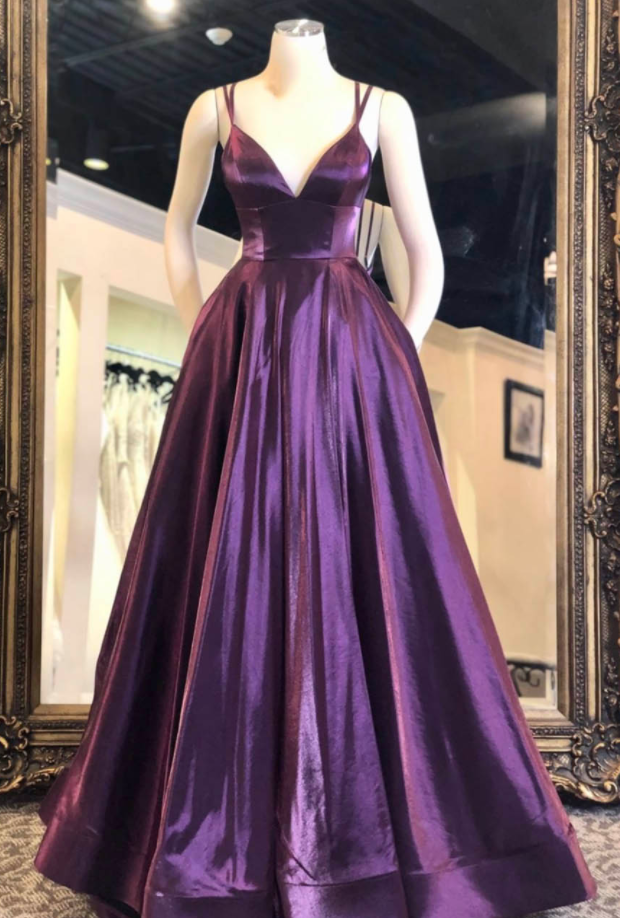 Purple Satin Long Prom Dress Evening Dress