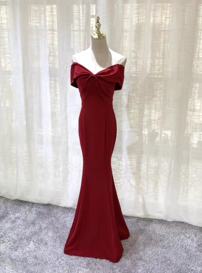 Off Shoulder Evening Dress,burgundy Mermaid Dress, Bodycon Dress,custom Made
