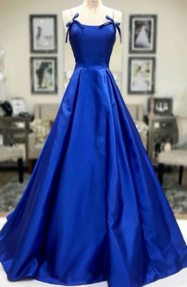 Prom Dresses Simple A Line Royal Blue Satin Long Prom Dress, Royal Blue Formal Dress, Royal Blue Evening Dress