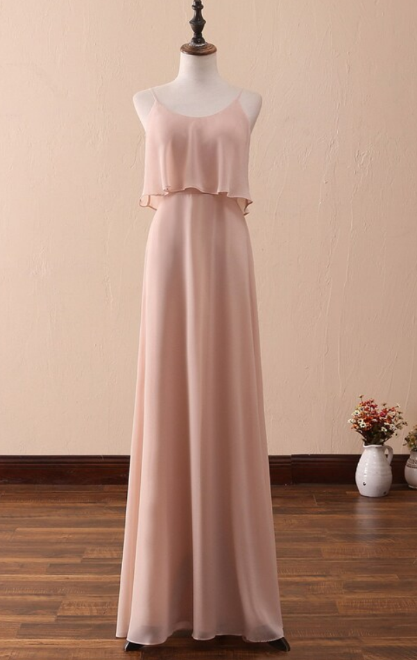 Prom Dresses Chiffon Evening Dress Spaghetti Prom Dress Long Peach Party Dress Simple