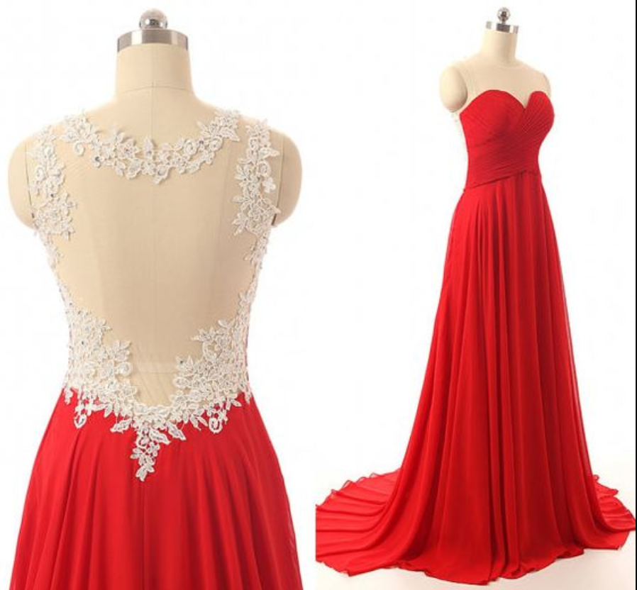 2017 Custom Made Red Chiffon Prom Dress,short Sleeves Evening Dress,sweetheart Backless Party Gown,high Quality