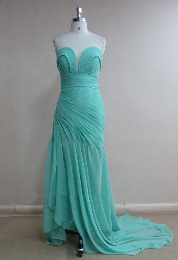 Pretty Blue Handmade Chiffon Long Prom Gown , Blue Prom Dresses, Formal Gown, Evening Dresses