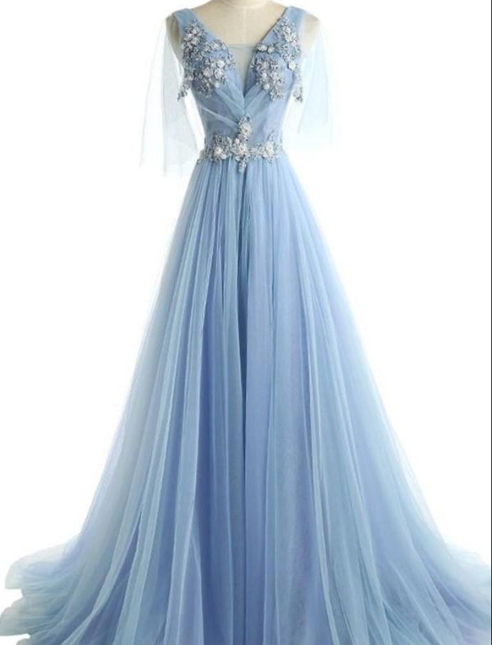 Light Blue Modest Prom Dress 2018 Formal Dresses, Blue Party Gowns, Formal Dress