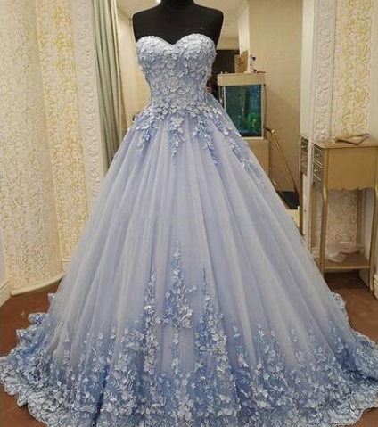 Dusty Blue Lace Up Prom Dresses 2018 Sweetheart Lace Appliques Tulle A Line Evening Gowns Sweep Train Saudi Arabia Formal Wear Vestidos