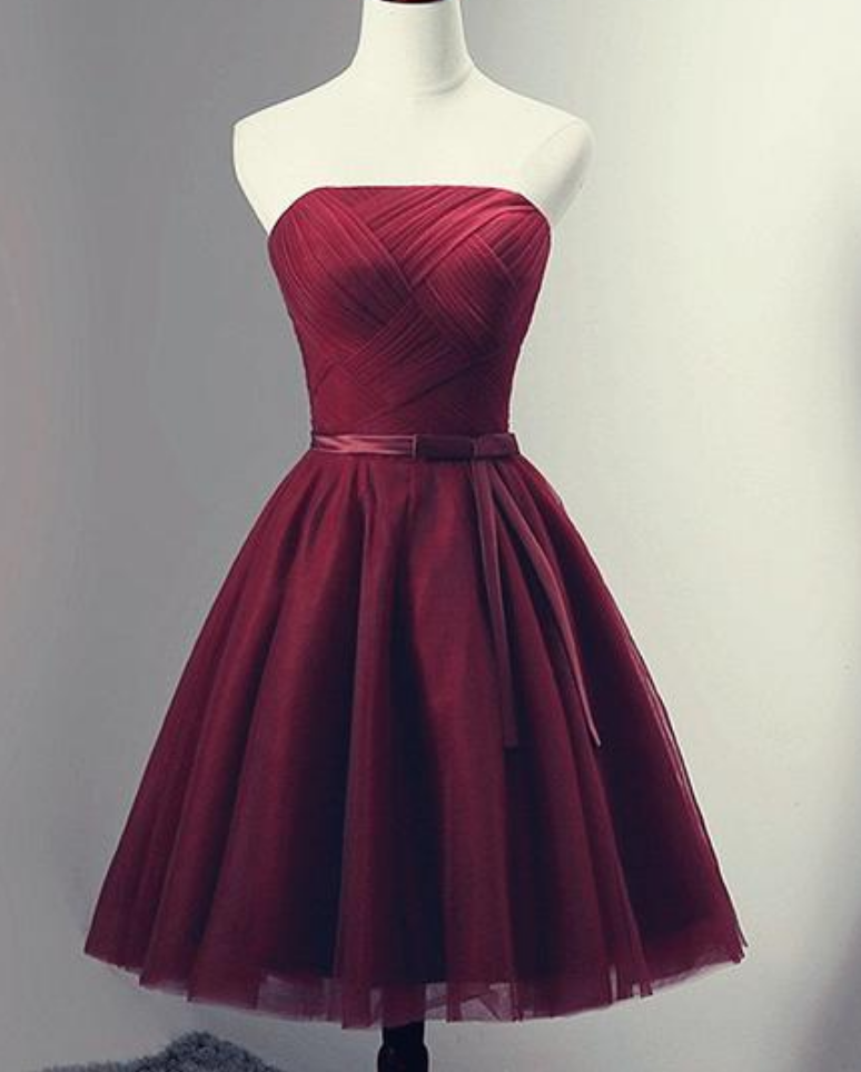 Homecoming Dresses Beautiful Simple Wine Red Tulle Short Party Dress, Knee Length Prom Dress