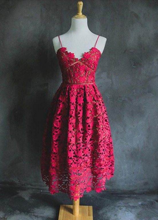 Charming Prom Dress, Sexy Prom Dress, Spaghetti Straps Prom Dress, Short Lace Prom Gown