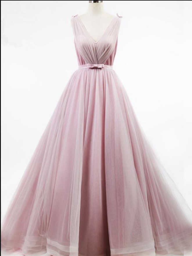 V Neck Prom Dress, Sexy Tulle Prom Dresses, Long Evening Dress, Formal Gowns,