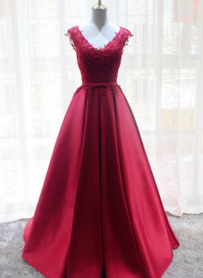 Prom Dresses Lace And Satin Long Formal Dress, Charming Prom Dress