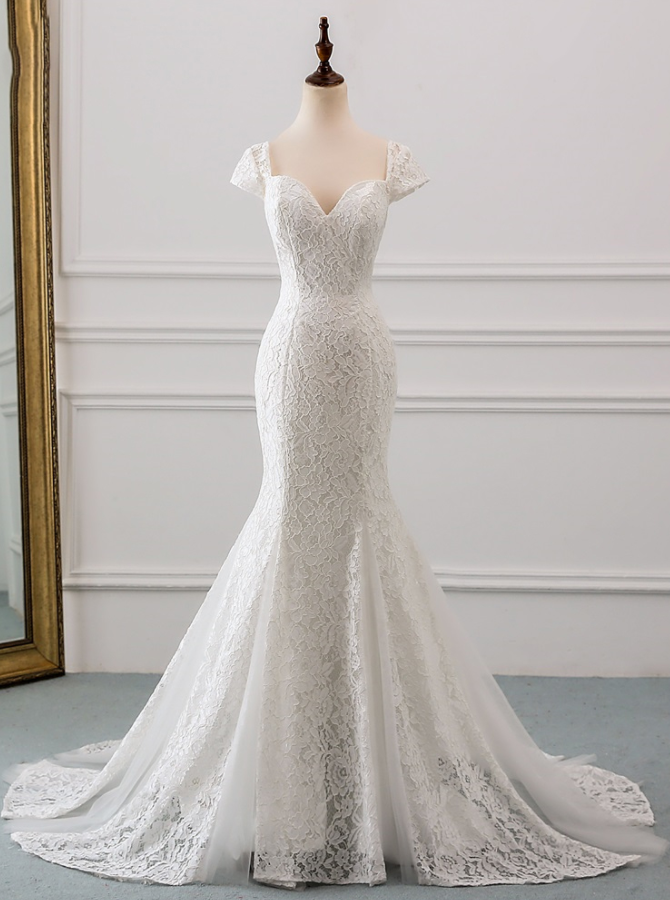 Cap Sleeve Style Lace Wedding Dress 2021 Wedding Vestido De Noiva Mermaid Wedding Dresses