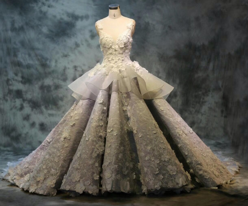 Luxury Wedding Dress, Wedding Ball Gown, Elegant Wedding Dress, Lace Applique Wedding Dress, Gray Wedding Dress, Wedding Dresses 2018, Vestido De
