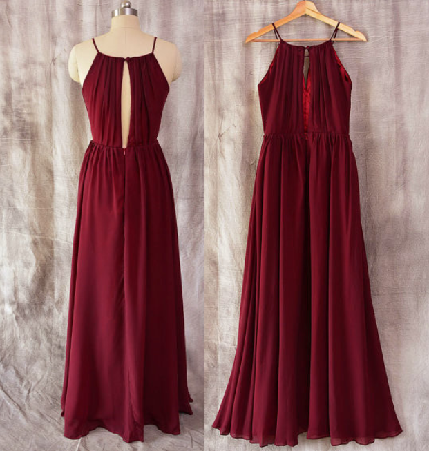 Beautiful Wine Red Chiffon Long Bridesmaid Dresses, Burgundy Prom Dresses 2017, Stylish Party Gowns