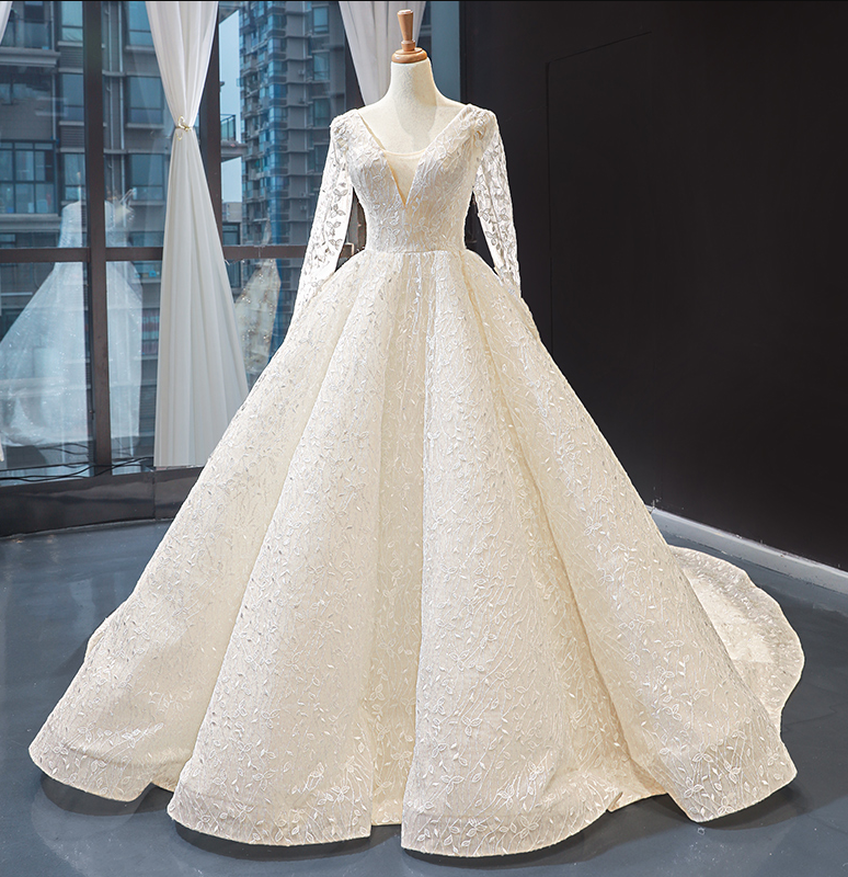 Bride French Hepburn Retro One Shoulder Long Sleeve Trailing Thin Princess Dream Hostess Wedding Dress