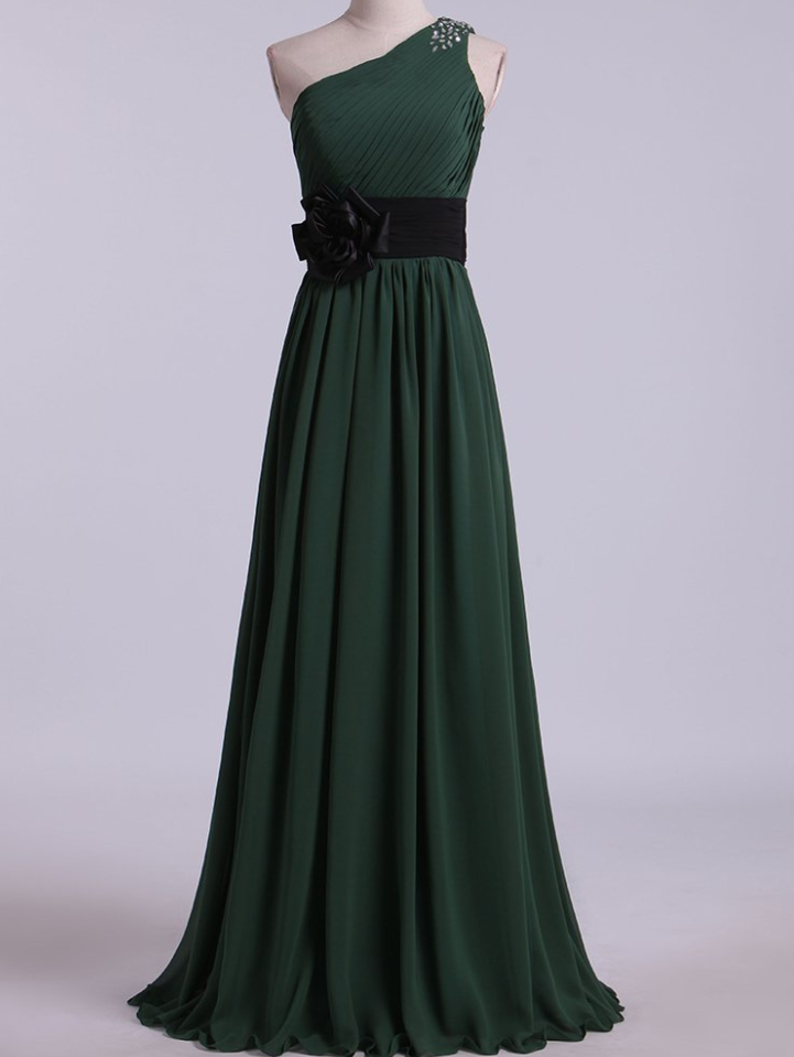 Prom Dresses One Shoulder A Line Prom Dress With Ruffles And Beads Floor Length Chiffon