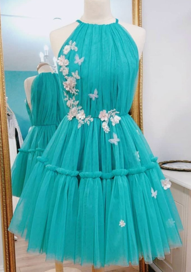 Green Tulle Short Prom Dress, Green Tulle Homecoming Dress