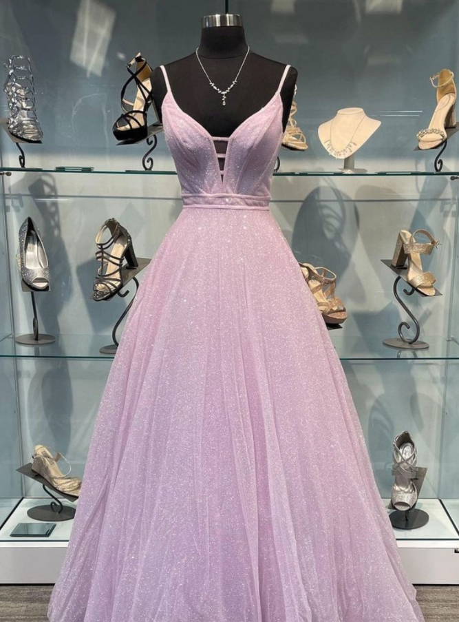Simple Purple V Neck Tulle Long Prom Dress, Purple Evening Dress