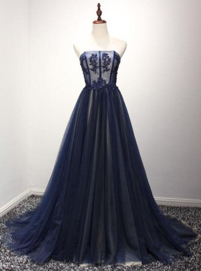 Stunning Prom Dress, Navy Blue Prom Evening Dress,ball Gown Prom Dress, Long Prom Evening Dress