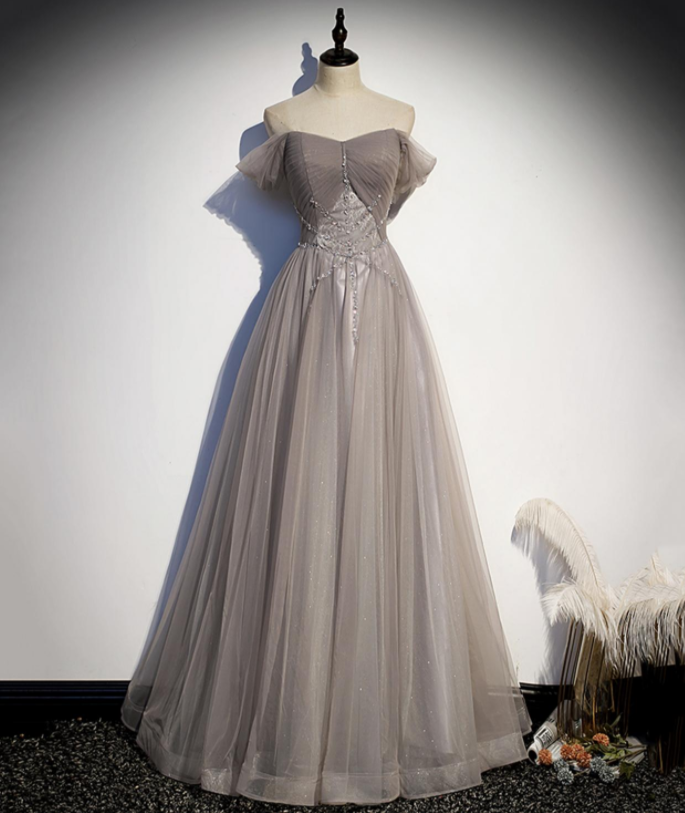 Elegant Tulle Lace Long Prom Dress A Line Evening Gown