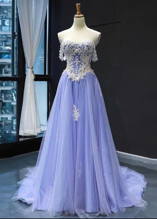 A-line Long Prom Dress Blue Evening Dress