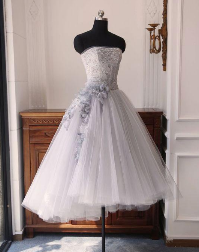 Gray sweetheart neck tulle short prom dress, gray tulle homecoming dress