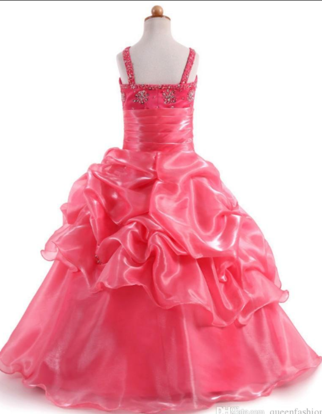Girls Pageant Dresses Spaghetti Straps Crystal Rhinestone Ball Gown Prom Dress For Kids Children Flower Girl Dresses