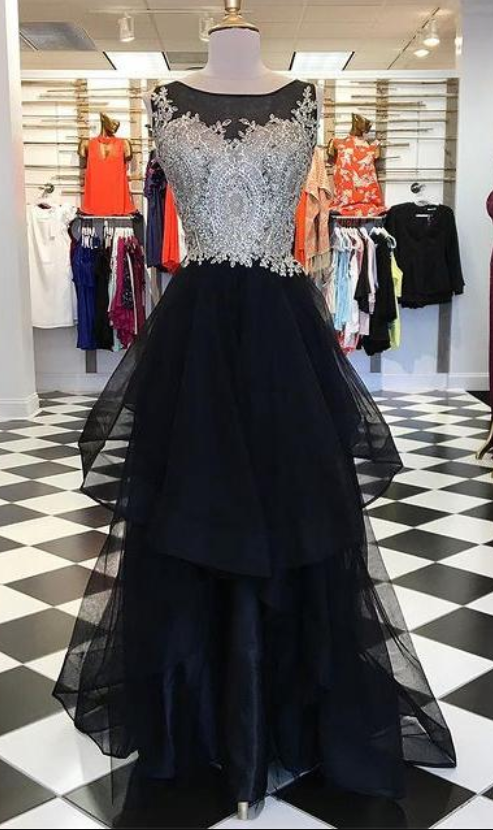 Long Prom Dresses With Appliques And Beading,formal Dress,dance Dresses