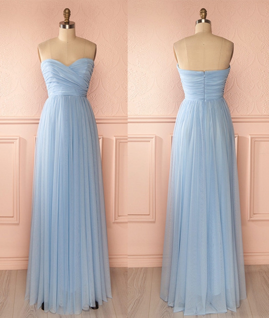 Simple Sweetheart Neck Blue Chiffon Long Prom Dress, Long Bridesmaid Dress
