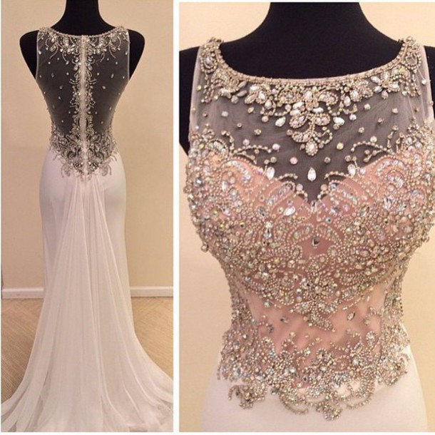 White Prom Dresses,sparkle Evening Dress,backless Prom Dresses,sparkly Prom  Dresses,glitter Prom Gown,elegant Prom Dress,mermaid Formal Gowns For