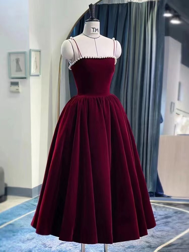 Velvet Dress, Red Daily Dress, Spaghetti Strap Party Dress,custom Made