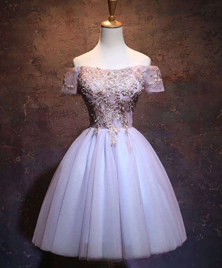 Homecoming Dresses,cute Lace Applique Tulle Short Prom Dress, Homecoming Dress