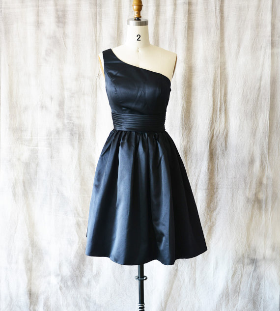 One Shoulder Navy Blue Satin Homecoming Dresses With Ruched Waistline  Simple Short Prom Dresses Mini on Luulla