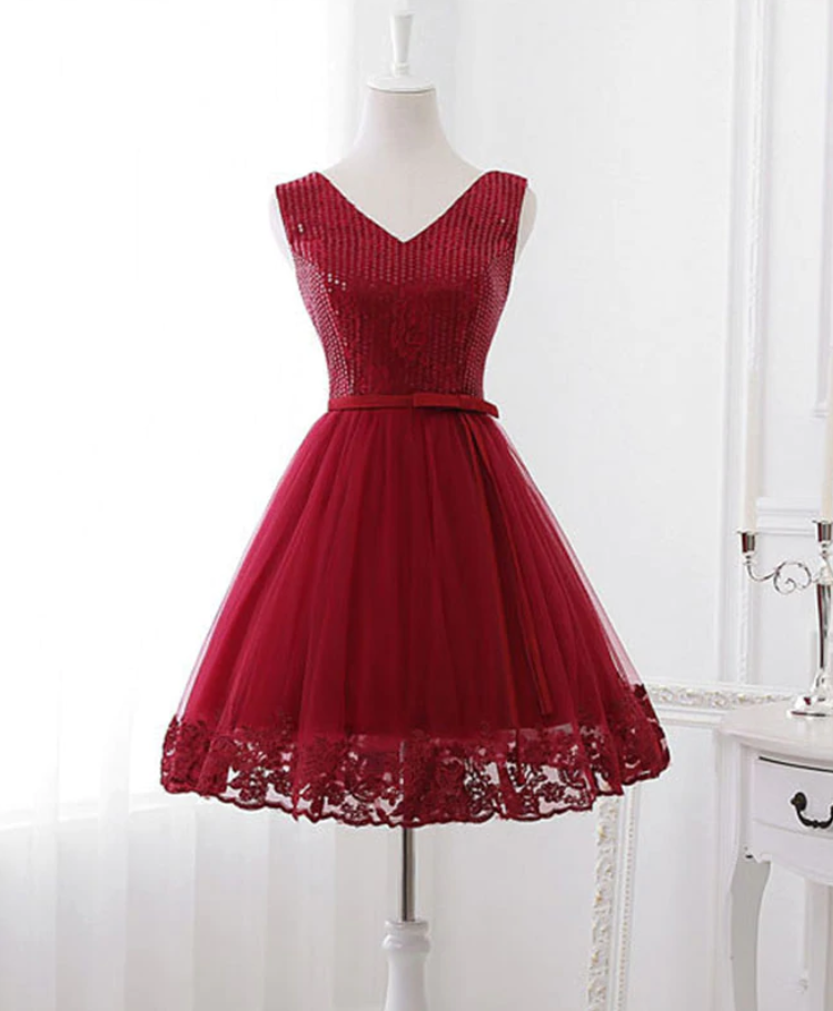 Homecoming Dresses,cute V Neck Sequins Tulle Short Prom Dress, Homecoming Dress