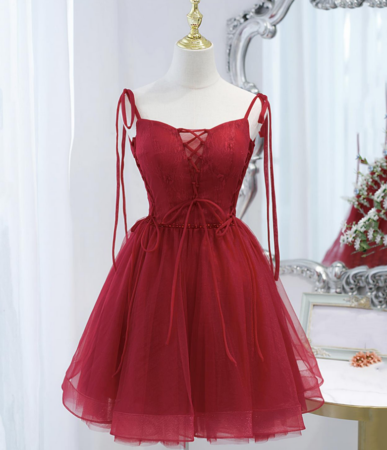 Homecoming Dresses,tulle lace-up short prom dress party dress