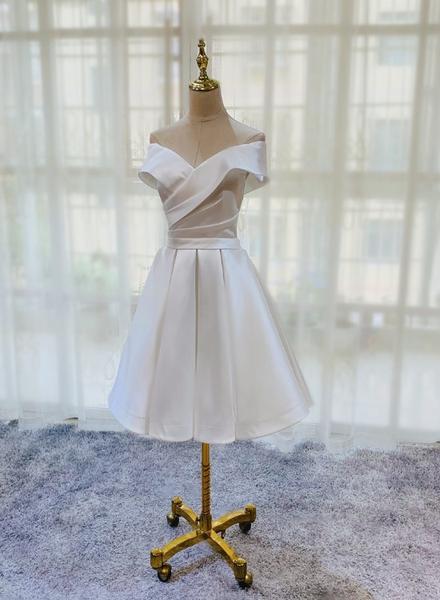 white knee length dress graduation Simple Satin Off Shoulder Party Dress, Dress, Prom on Luulla classy graduation dresses