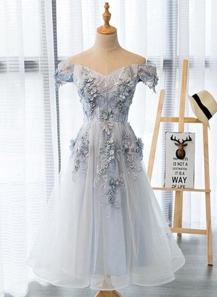 Beautiful Flowers Tea Length Party Dress, Short Prom Dress