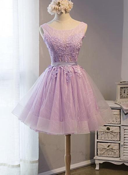 Short Tulle Lace Cute Round Neckline Homecoming Dress, Short Formal Dress, Prom Dress