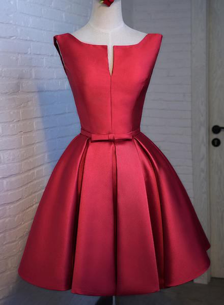 Red Satin Short Homecoming Dress , Beautiful Red Party Dress, Formal Dress