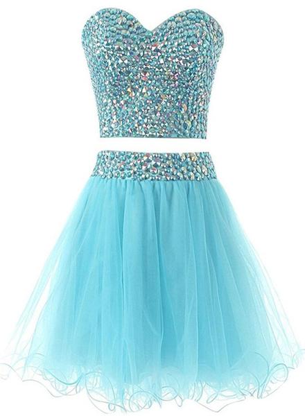 Sparkle Beaded Two Piece Homecoming Dresses, Beautiful Short Party Dress