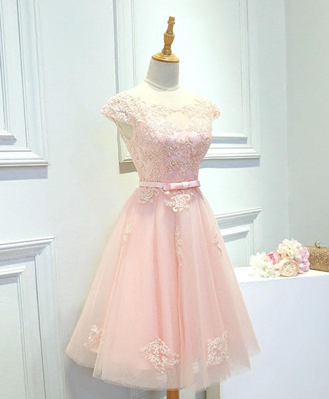 Pink Lace Tulle Short Prom Dress,pink Evening Dress