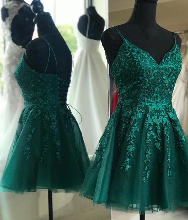 Spaghetti Straps Hunter Green Short Homecoming Dresses For Party