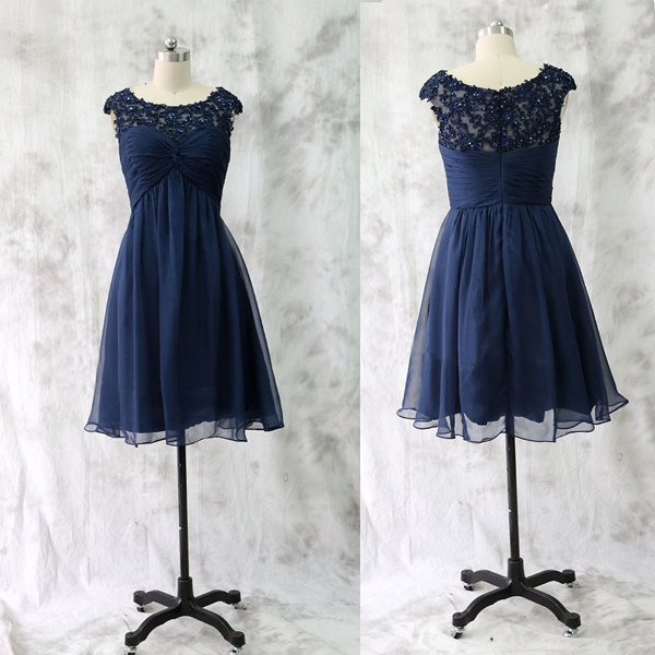 Sheer Neck Short Navy Homecoming Dress on Luulla