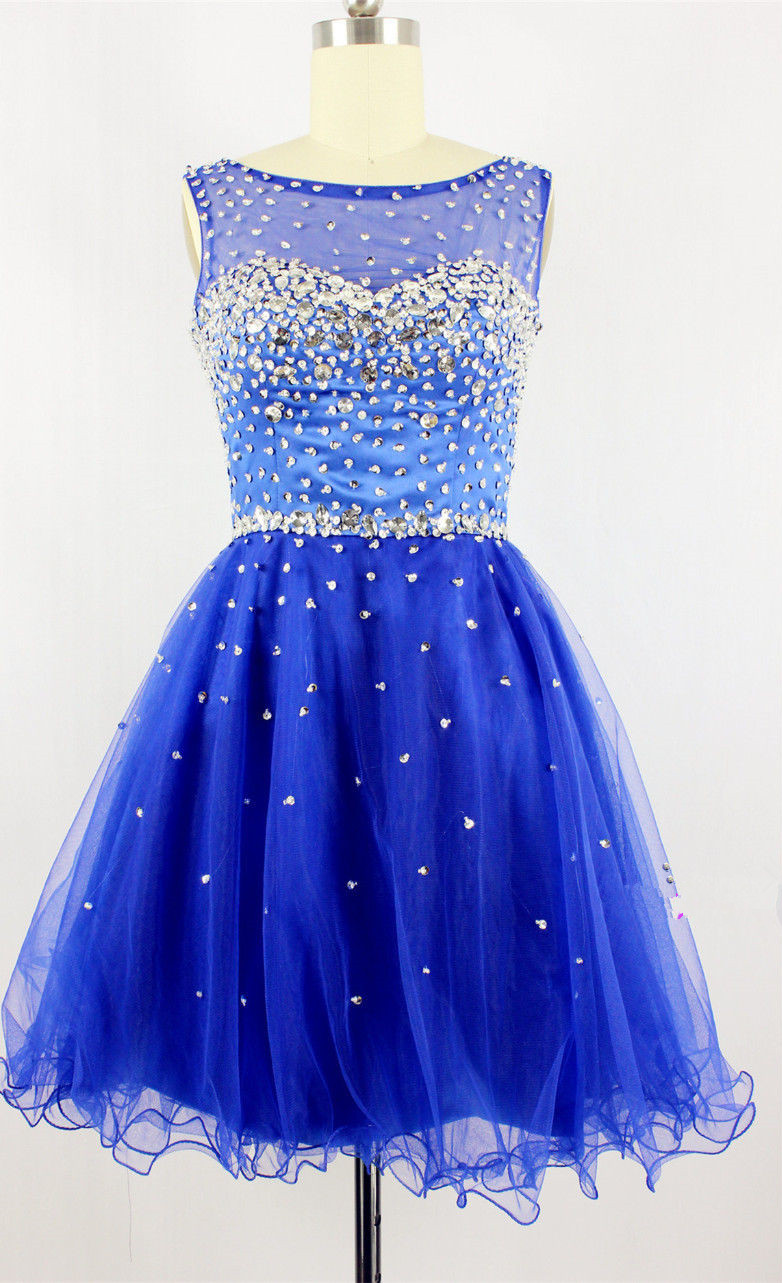 Keyhole Bck Short Royal Blue Graduation Dress