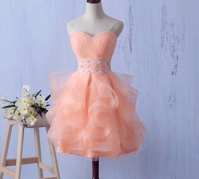 Ruched Sweetheart Short Ruffled Homecoming Dress Featuring Lace-up Back, Formal Dress