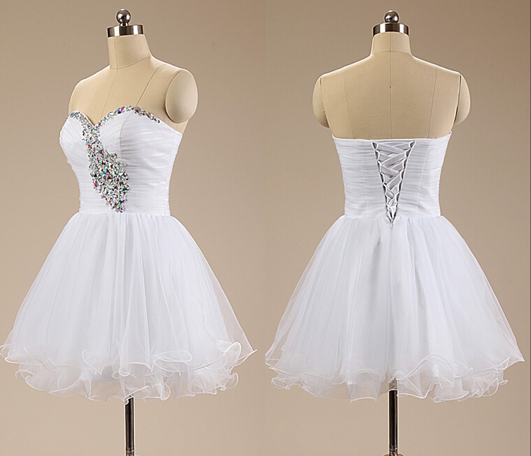 Elegant White Short Homecoming Dresses, Sexy Prom Dresse, Sweetheart Homecoming Dresses