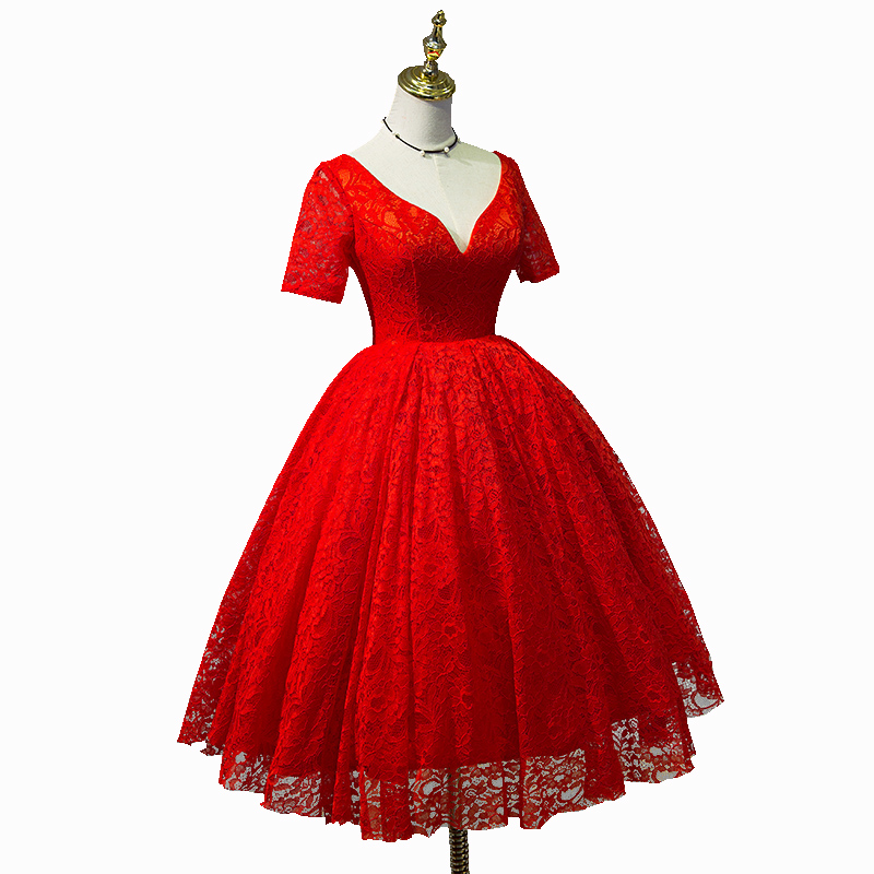 Charming Lace Red Homecoming Dress, Vintage Style ,teen Length Party Gowns