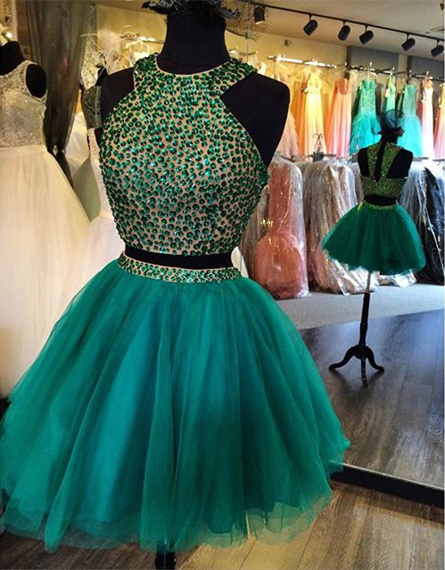 Gorgeous Beaded Top Short Two Piece Homecoming Dress, Elegant Prom Gowns
