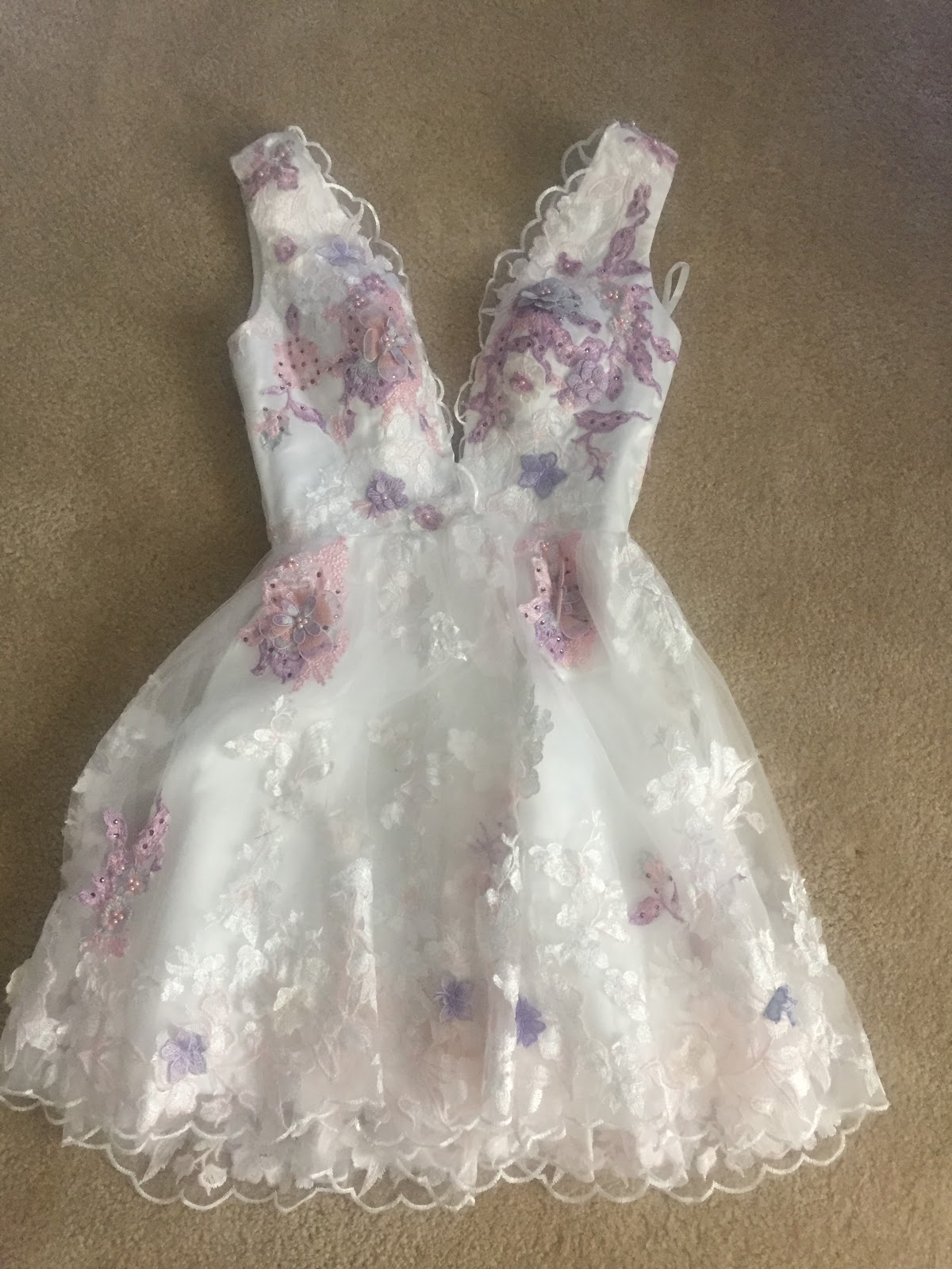 Ivory Lace Short Homecoming Dress, Mini V Neck Party Dress, A Line Sleeveless Short Dress