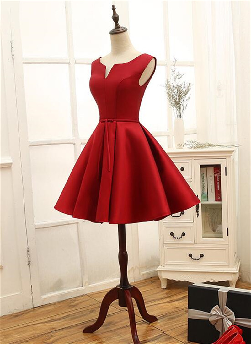 Red Satin Homecoming Dress, Evening Lovely Party Dress