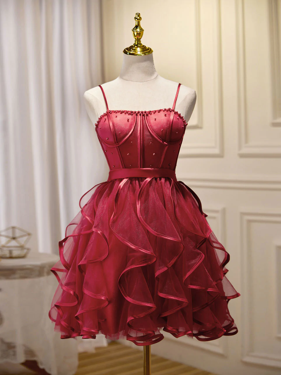 Mini/short Burgundy Prom Dress, Puffy Cute Burgundy Homecoming Dress on  Luulla